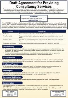 Draft agreement for providing consultancy services presentation report infographic ppt pdf document