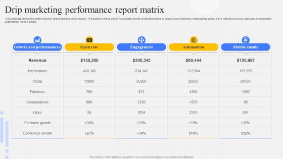 Drip Marketing Performance Report Matrix