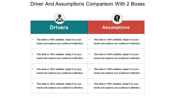 Driver and assumptions comparison with 2 boxes