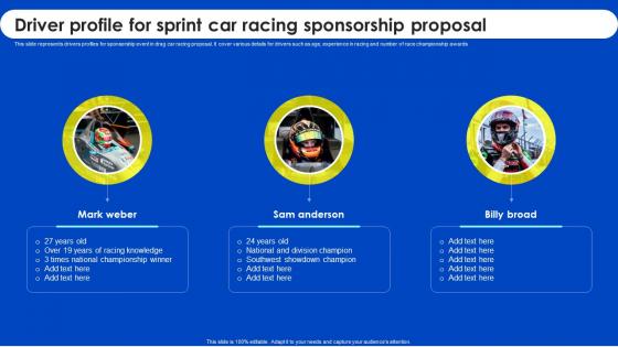 Driver Profile For Sprint Car Racing Sponsorship Proposal Ppt Slides Images