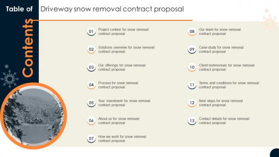Driveway Snow Removal Contract Table Of Contents Driveway Snow Removal Contract Proposal Ppt Grid