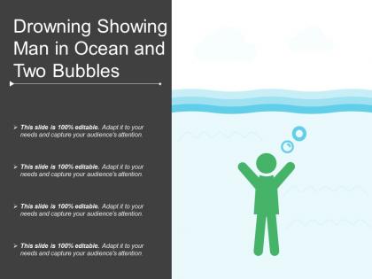 Drowning showing man in ocean and two bubbles