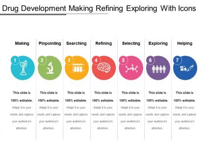 Drug development making refining exploring with icons