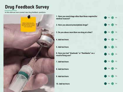 Drug feedback survey of drug use ppt powerpoint presentation infographics graphics pictures
