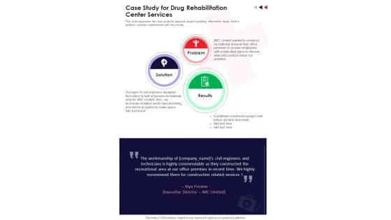 Drug Rehabilitation Center Services For Case Study One Pager Sample Example Document