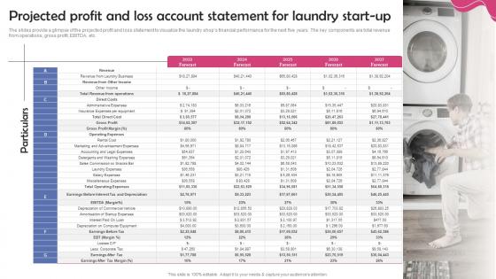 Dry Cleaning Home Delivery Projected Profit And Loss Account Statement For Laundry Start Up BP SS