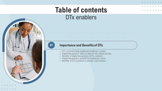 DTx Enablers Table Of Contents Ppt Powerpoint Presentation File Example File