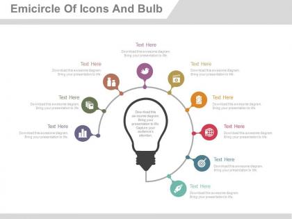 Du nine staged semicircle of icons and bulb flat powerpoint design