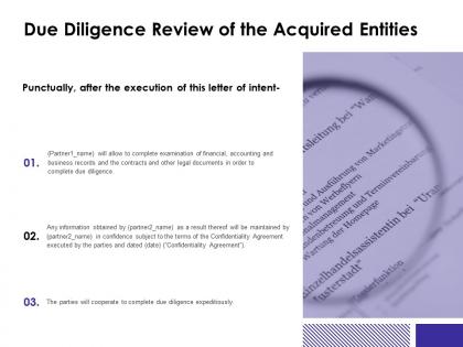 Due diligence review of the acquired entities accounting ppt powerpoint slides
