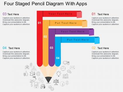 Dy four staged pencil diagram with apps flat powerpoint design