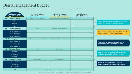 E Commerce Application Development Digital Engagement Budget Ppt Infographics
