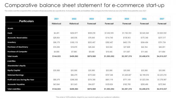 E Commerce Start Up Business Plan Comparative Balance Sheet Statement For E Commerce Start Up BP SS