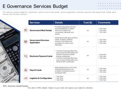 E governance services budget ppt powerpoint presentation layouts gallery