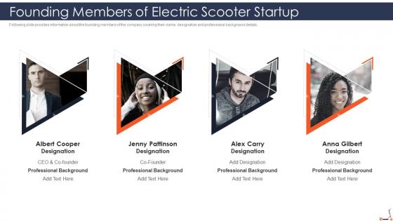 E scooter fundraising pitch deck founding members of electric scooter startup