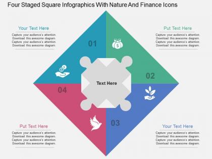 Ea four staged square infographics with nature and finance icons flat powerpoint design
