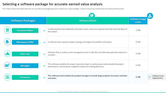 Earned Value Management To Integrate Selecting A Software Package For Accurate Earned