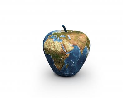 Earth graphic apple on white background for environment stock photo