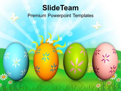 Easter bunnies colorful eggs on white background powerpoint templates ppt backgrounds for slides