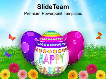 Easter bunny eggs in garden with butterflies powerpoint templates ppt backgrounds for slides
