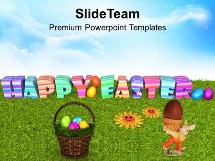 Easter bunny pics eggs with flower on grass powerpoint templates ppt backgrounds for slides