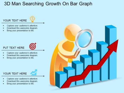 Eb 3d man searching growth on bar graph powerpoint template