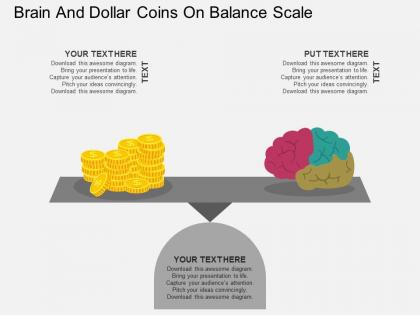Eb brain and dollar coins on balance scale flat powerpoint design