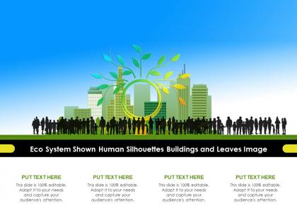 Eco system shown human silhouettes buildings and leaves image