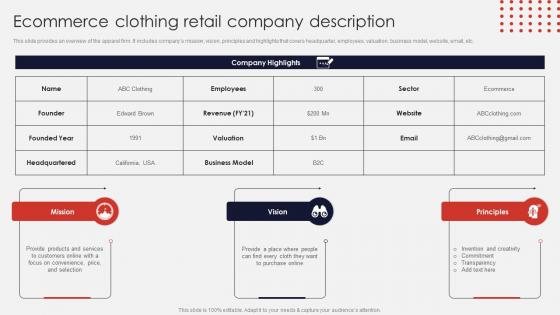 Ecommerce Clothing Retail Company Description Online Apparel Business Plan