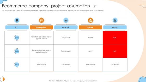 Ecommerce Company Project Assumption List