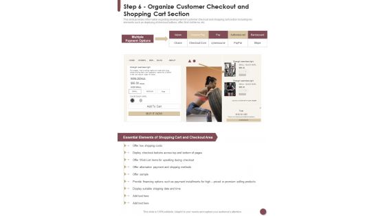 Ecommerce Strategy Playbook Step 6 Organize Customer Checkout One Pager Sample Example Document