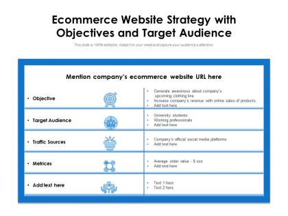 Ecommerce website strategy with objectives and target audience