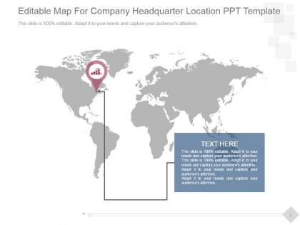 Editable map for company headquarter location ppt template
