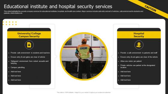 Educational Institute And Hospital Security Services Security Services Business Profile Ppt Infographics