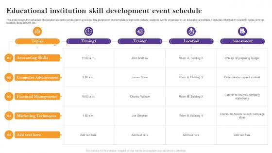 Educational Institution Skill Development Event Schedule