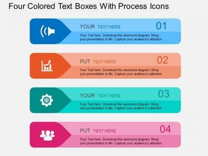 Ef four colored text boxes with process icons flat powerpoint design