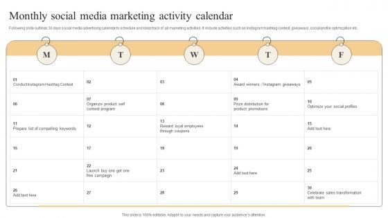 Effective Marketing Strategies Monthly Social Media Marketing Activity Calendar