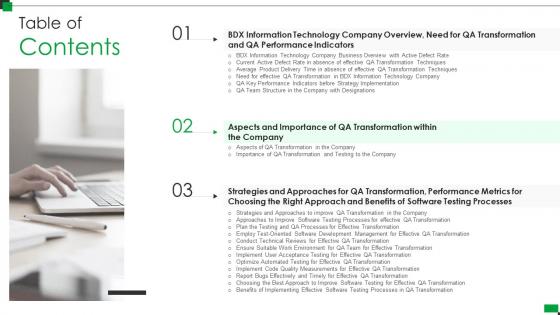 Effective qa transformation strategies table of contents