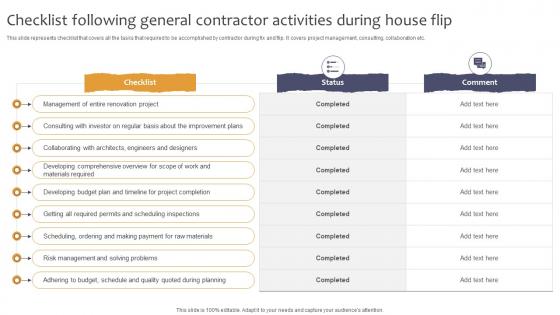 Effective Real Estate Flipping Strategies Checklist Following General Contractor Activities