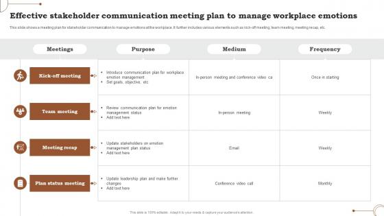 Effective Stakeholder Communication Meeting Plan To Manage Workplace Emotions