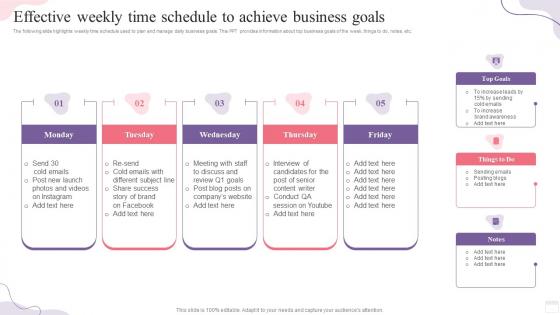 Effective Weekly Time Schedule To Achieve Business Goals
