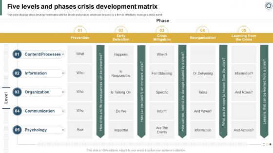 Effectively Handling Crisis To Restore Five Levels And Phases Crisis Development Matrix