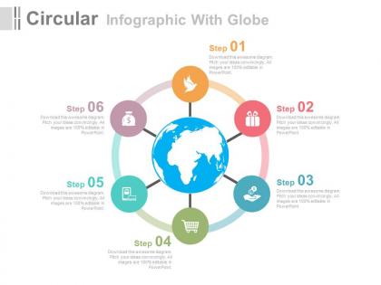 Eh six staged circular infographic with globe flat powerpoint design