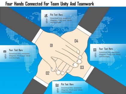 Ei four hands connected for team unity and teamwork powerpoint template