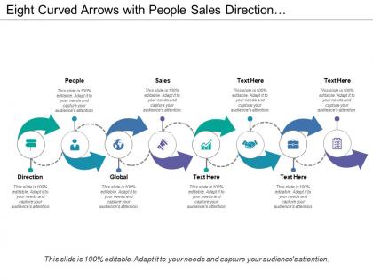 Eight curved arrows with people sales direction and global icons