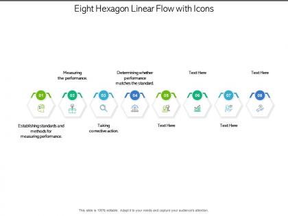 Eight hexagon linear flow with icons