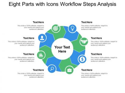 Eight parts with icons workflow steps analysis
