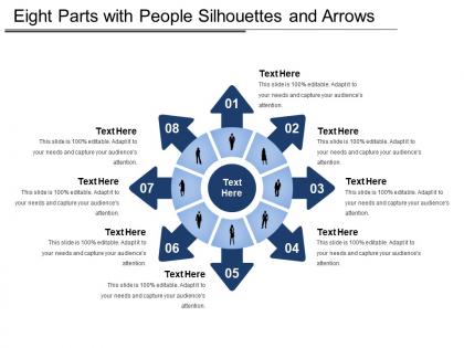 Eight parts with people silhouettes and arrows