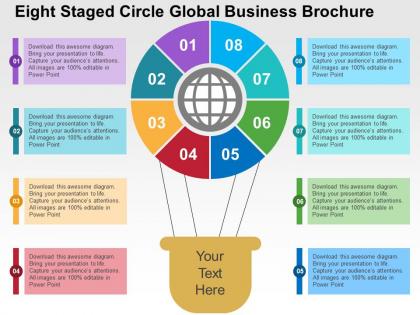 Eight staged circle global business brochure flat powerpoint design