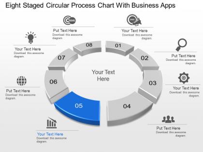 Eight staged circular process chart with business apps powerpoint template slide