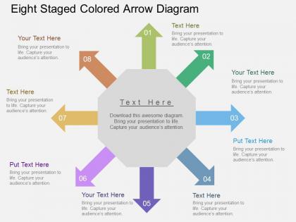 Eight staged colored arrow diagram flat powerpoint desgin